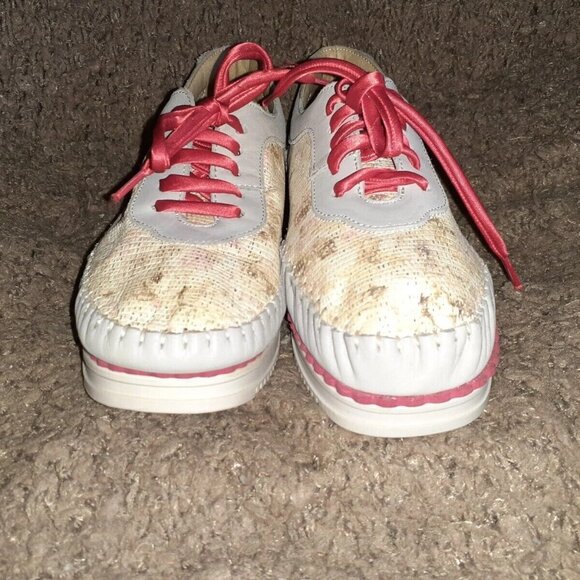 MARIA LEON-SPAIN-Gray/White/Red/Floral Leather Lace-Up Sneakers-Sz 37-Near Mint - Picture 3 of 7